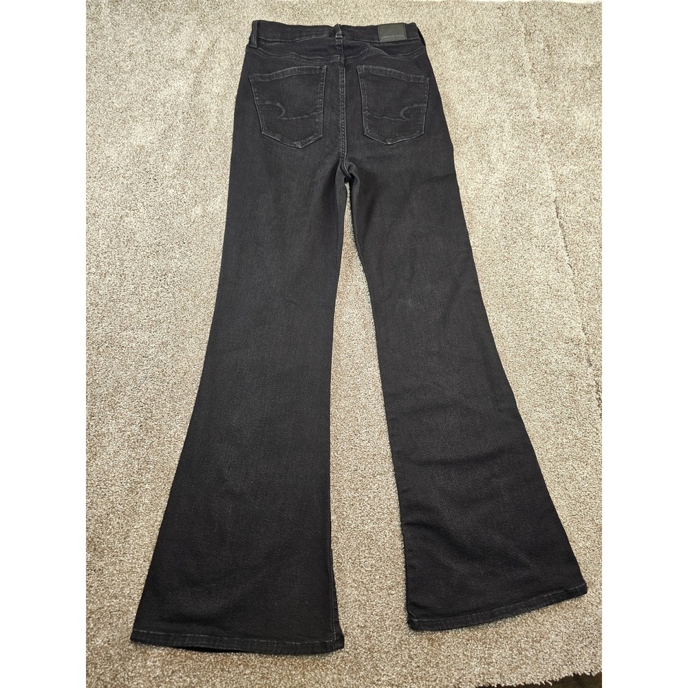 American Eagle Next Level Stretch High Waisted Flare Jeans Black Button Fly 4R - Picture 13 of 16